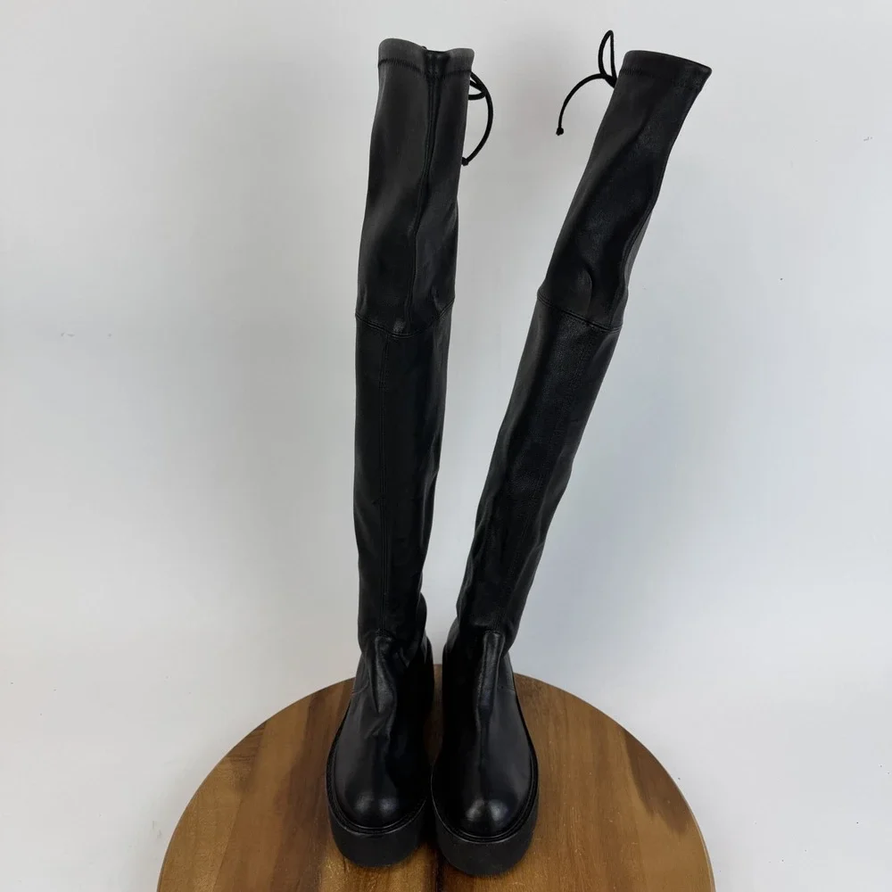 Womens Stuart Weitzman Lowland Ultra Lift Black Leather Over The Knee Boots Sz 5